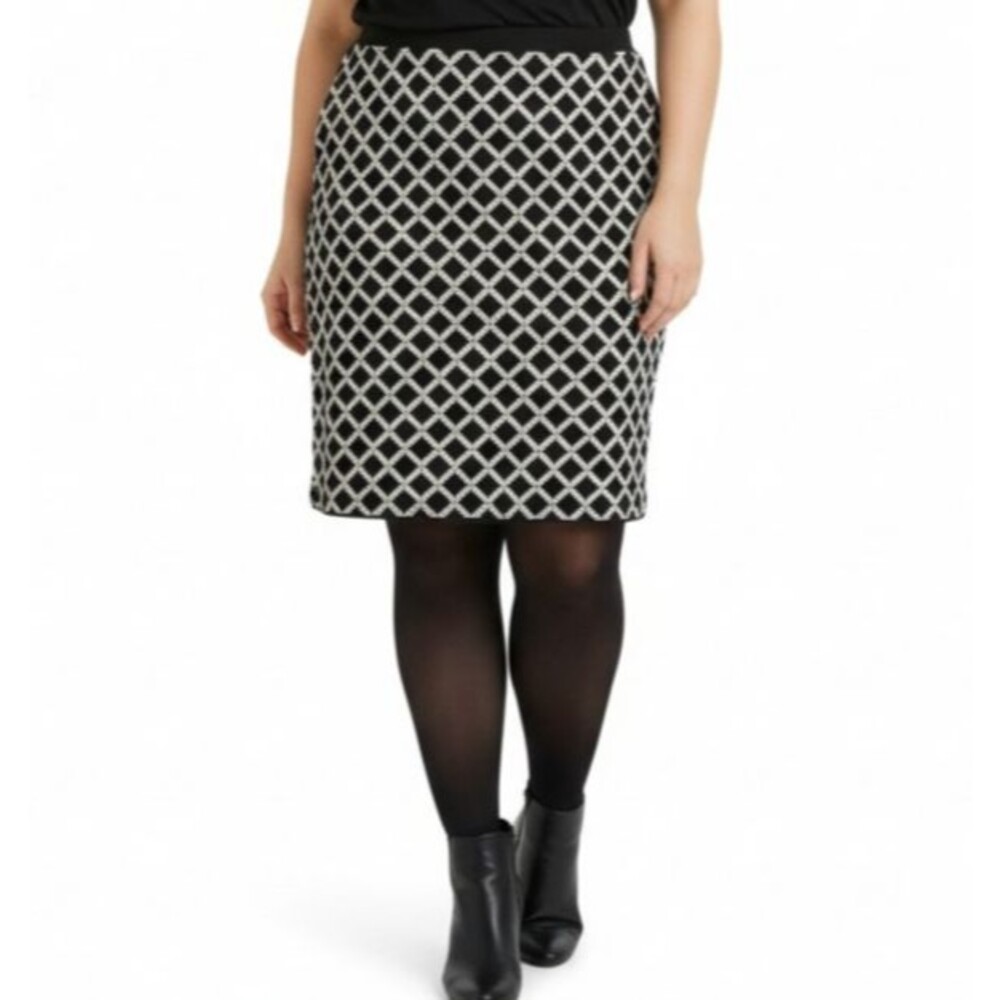 NEW Talbots Knit Pencil Skirt Women Plus 2X Black Chain Moroccan Gate Print
